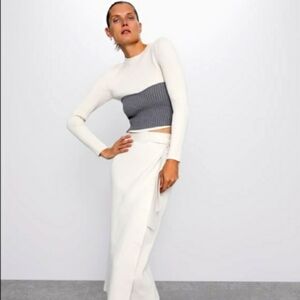 ZARA AT ITS BEST! Look at her!  Cream Knit Sweater,Gray Overlay Knit Corset SET